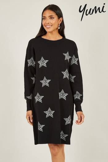 Yumi Black Relaxed Fit Star Print Tunic Dress Pro (932310) | £50