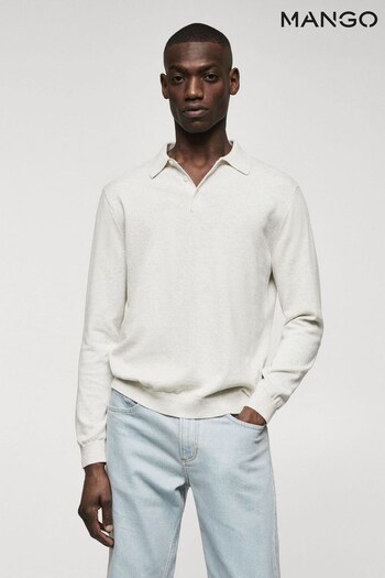 Mango Grey Long Sleeved Cotton Jersey Polo Shirt (932447) | £36