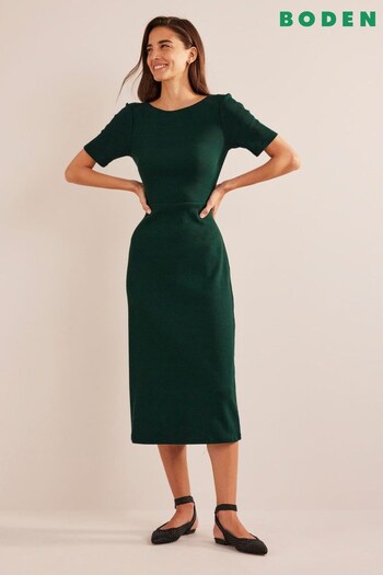 Boden Green Cut-Out Rib Jersey Midi Dress (932688) | £75
