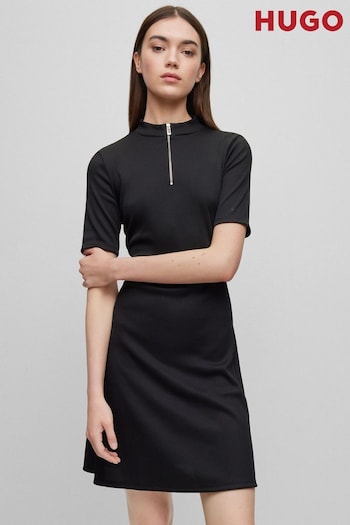 HUGO Black Zip Neck Stretch Dress (932743) | £189