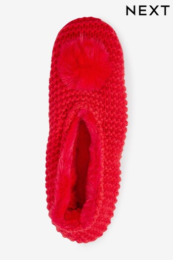Red Knitted Footsie Slippers (932851) | £12
