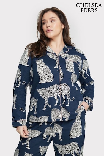 Chelsea Peers Blue Curve Organic Cotton Leopard Print Pyjama Set (932941) | £55