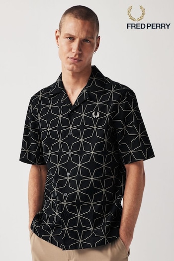Fred Perry Geometric Print Revere Collar Resort Short Sleeve Shirt (933522) | £110