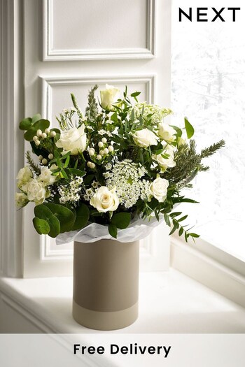 White Luxury Fresh Flower Bouquet in Gift Bag (933544) | £40
