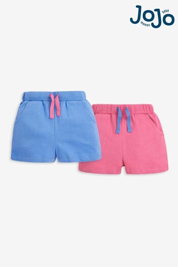 JoJo Maman Bébé Dusky Pink 2-Pack Girls' Basics Pink & Blue Shorts (933978) | £16