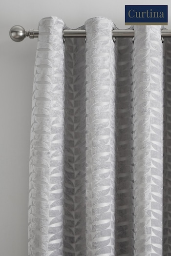 Curtina Grey Kendal Velvet Geo Lined Eyelet Curtains (934591) | £65 - £110