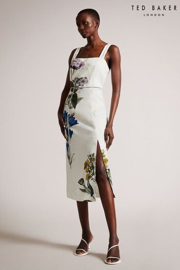 Ted Baker Jasmmie Square Neck Pencil White Dress With Embroidery (934645) | £195