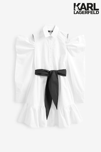 Karl Lagerfeld Cold Shoulder Poplin White Shirt Dress (934841) | £289
