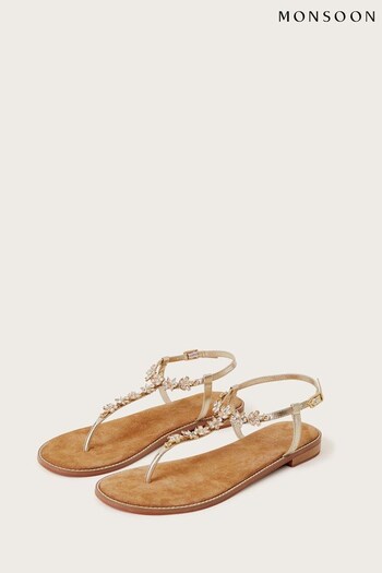 Monsoon Gold Embellished Toe Post Leather Sandals (935023) | £55
