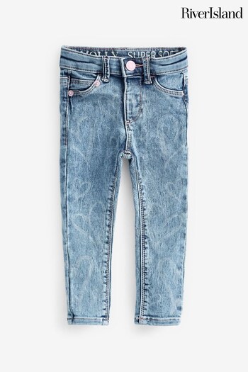 River Island Girls Denim Blue Heart Graphic Skinny Jeans (935425) | £18