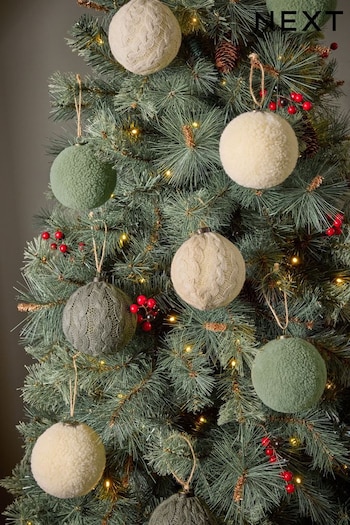 Set of 9 Green Borg and Knit Christmas Baubles (935473) | £22