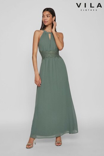 VILA Green Halter Neck Tulle Maxi Dress (936429) | £60