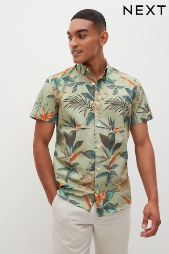 Sage Green Hawaiian Printed Short Sleeve Shirt (936455) | £30