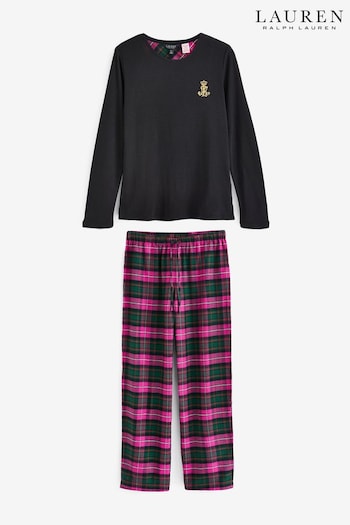 Lauren Ralph Lauren Pink Brushed Twill Long Sleeve Check Pyjama Set (936905) | £119