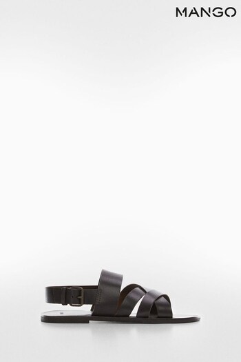 Mango Leather Brown Sandals with Straps (937225) | £60