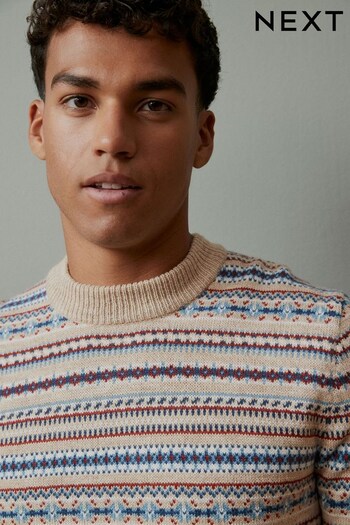 Neutral Crew Neck Fairisle Pattern Knitted Jumper (937285) | £34