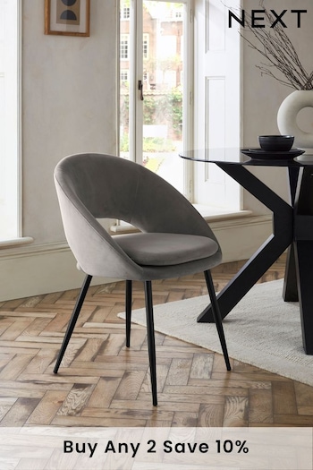 Set of 2 Soft Velvet Mid Grey Hewitt Black Leg Dining Chairs (937768) | £280