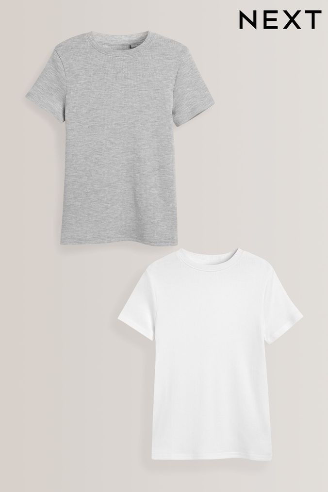 Grey/White 2 Pack Short Sleeved Thermal Tops (2-16yrs) (937899) | £13 - £19