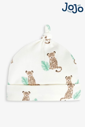 JoJo Maman Bébé Cream Leopard Print Cotton Baby Hat (938015) | £5
