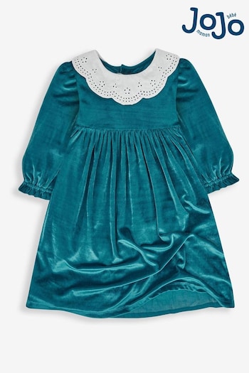JoJo Maman Bébé Teal Girls' Velour Party Dress With Scallop Collar (938487) | £29.50