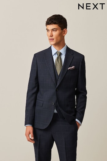 Navy Blue Slim Fit Prince of Wales Check Suit Jacket (938785) | £84
