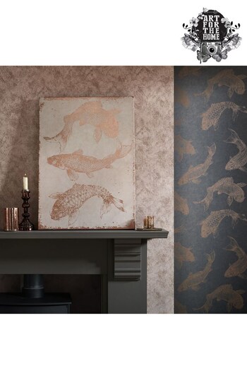 Art For The Home Set of 3 Natural Rose Gold Koi Carp Canvases (938868) | £38