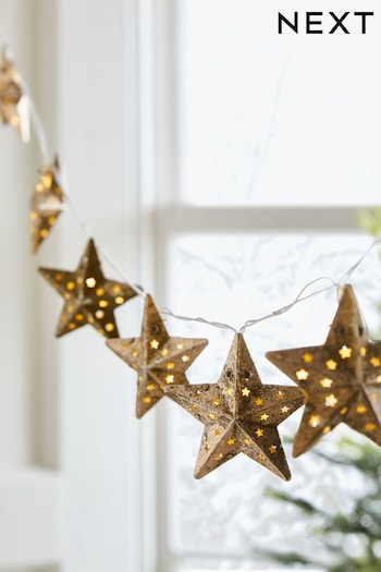 Gold 10 Metal Star Christmas Line Lights (938917) | £12