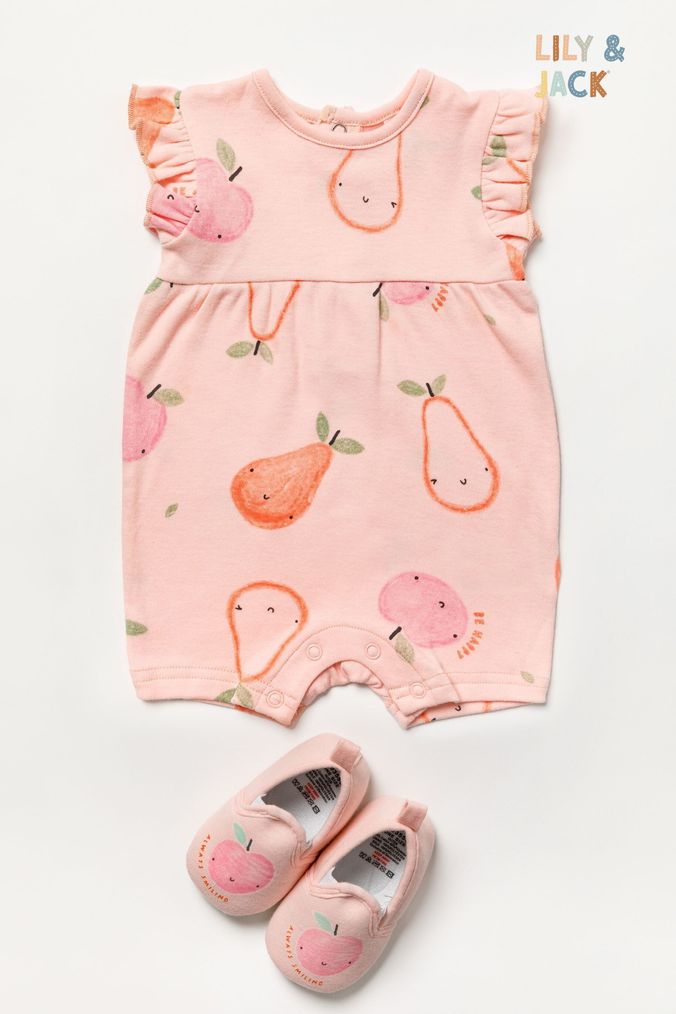 Lily & Jack Pink Fruit Print Romper and Shoes Outfit Set (939280) | £22