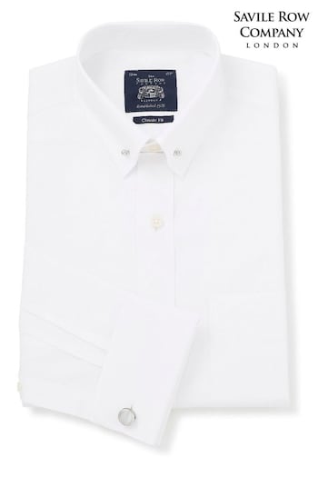 Savile Row Co White Classic Fit Pin Collar Double Cuff Shirt (9392N2) | £55