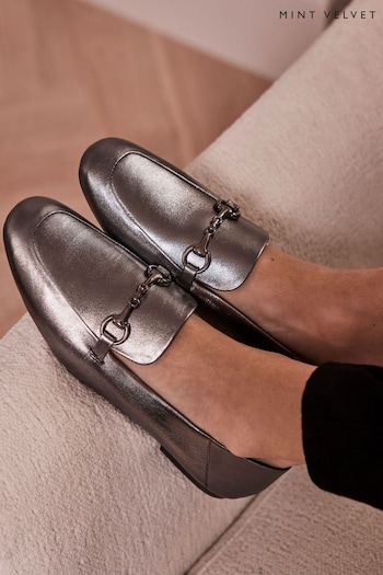 Mint Velvet Silver Leather Snaffle Loafers (939601) | £99