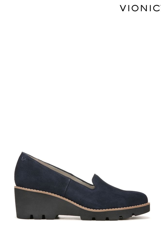 Navy deals wedge brogues
