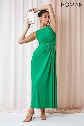 Roman Green Plain Stretch Drape Maxi Dress (940334) | £110