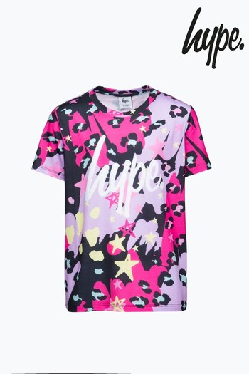 Hype. Girls Pink Multi Leopard Doodle T-Shirt (940337) | £18