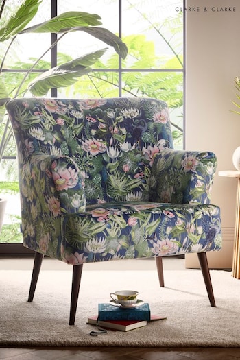 Clarke and Clarke Midnight Blue Wedgwood Waterlily Large Armchair (940791) | £750