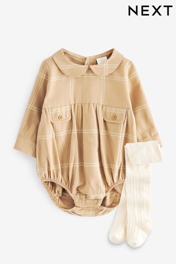 Beige Baby Collared Romper and Tights set (0mths-2yrs) (940976) | £18 - £20