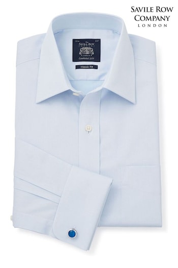 Savile Row Co Sky Blue Twill Classic Fit Double Cuff Shirt (9409J9) | £55