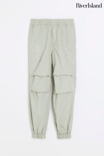 River Island Green Girls Parachute Embroidered Cargo Trousers (942065) | £27