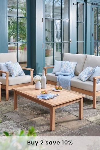 Laura Ashley Natural Garden Salcey Teak Lounging Set With Saunton Natural Cushions (942286) | £2,400