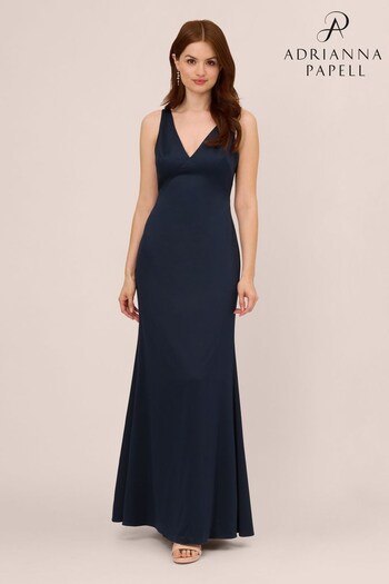 Adrianna Papell Blue Satin Crepe Gown (942317) | £199