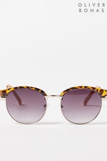 Oliver Bonas Orange Tortoiseshell Metal Arm Club Master Sunglasses (942589) | £24