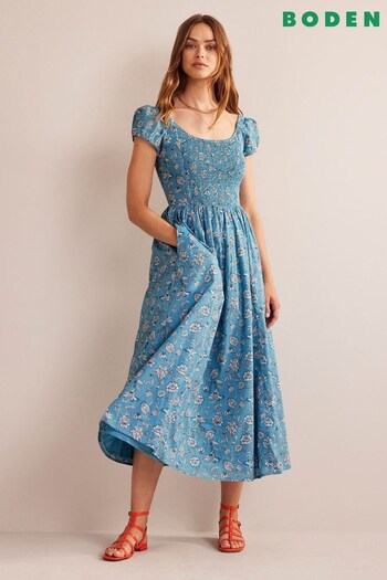 Boden Blue Smocked Back Dress (942649) | £110