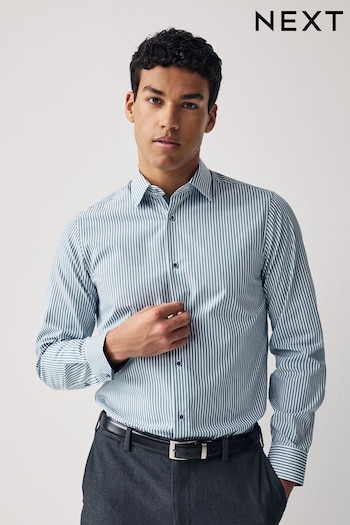 White/Teal Blue Stripe Trimmed Formal Shirt (942848) | £36