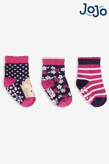 JoJo Maman Bébé Navy Girls' 3-Pack Hedgehog Socks (943138) | £9.50