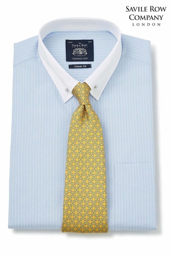 Savile Row Blue Stripe Classic Pin Collar Double Cuff Shirt (943207) | £55