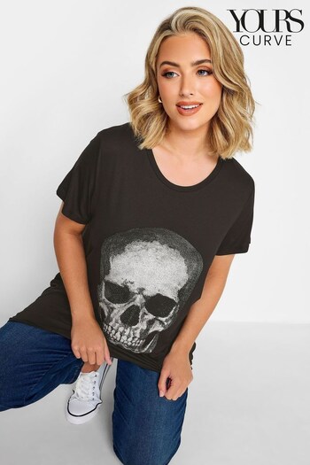 Yours Curve Black Skull Printed T-Shirt (943373) | £24