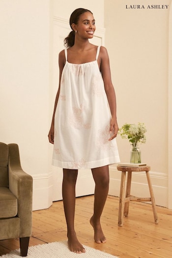 Laura Ashley White Stratton Floral Embroidered Floaty Cotton A- Line Nightie (943554) | £42
