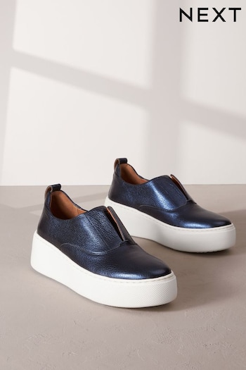 Blue Slip On Signature Forever Comfort® Leather Chunky Wedges Platform Trainers (943557) | £50