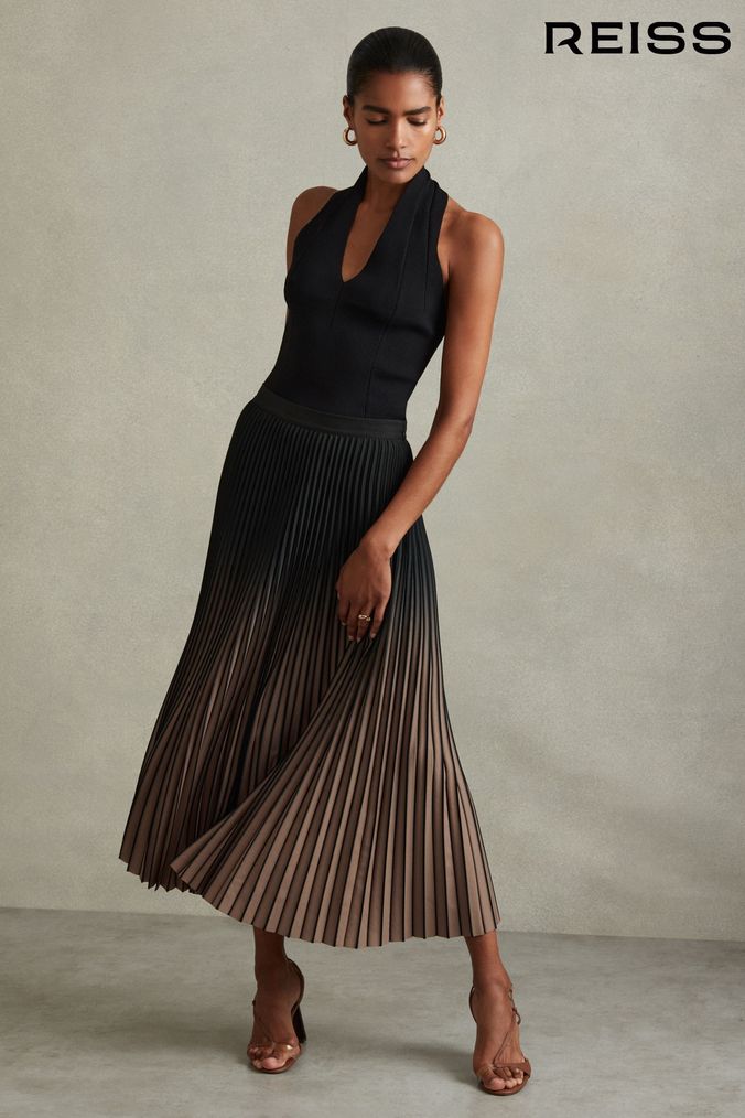 Reiss black and red pleated skirt on sale