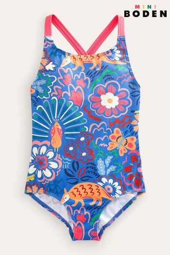 Boden Blue Cross-Back Printed Swimsuit (943959) | £17 - £19