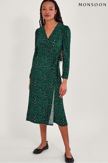 Monsoon Green Print Wrap Dress Green (944097) | £75